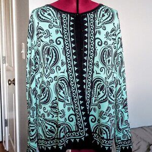 DressBarn Black Turquoise Paisley Cardigan